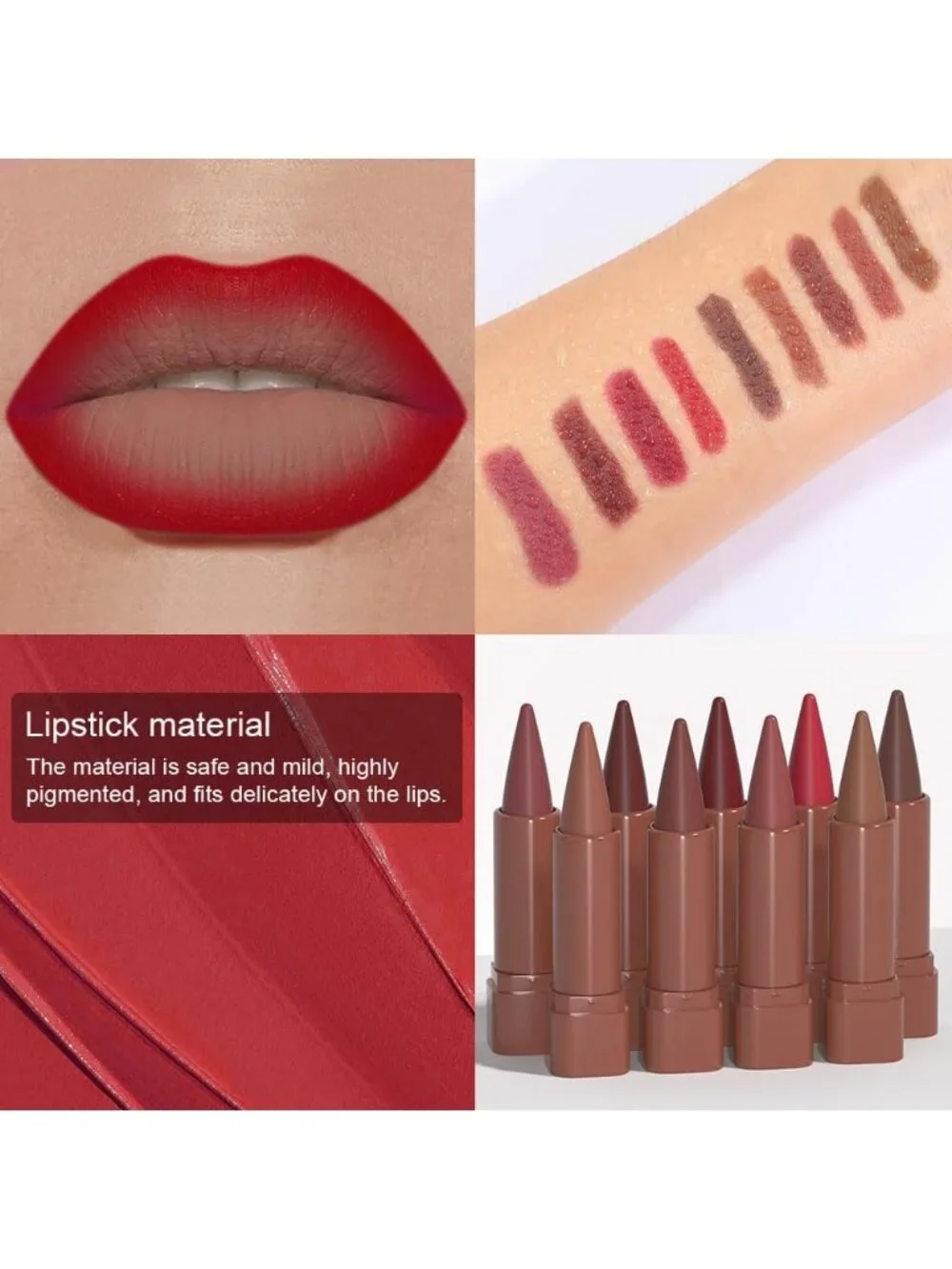 Women 1Pcs-A06# Ruby Red Shimmery Metallic Cone-Tip Glitter Lipstick & Lip Liner